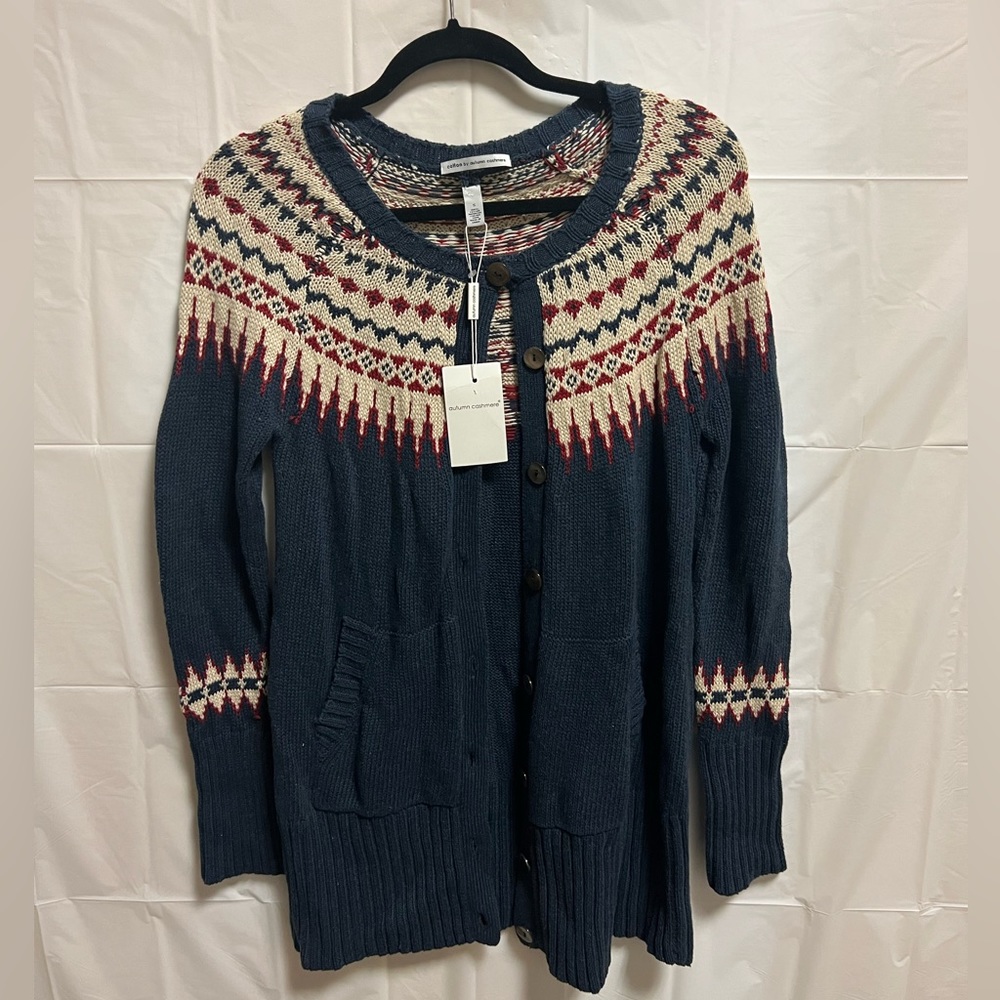 NWT Autumn Cashmere bottom Cardigan/Sweater. Size Small.Color Blue, Red, Beige.